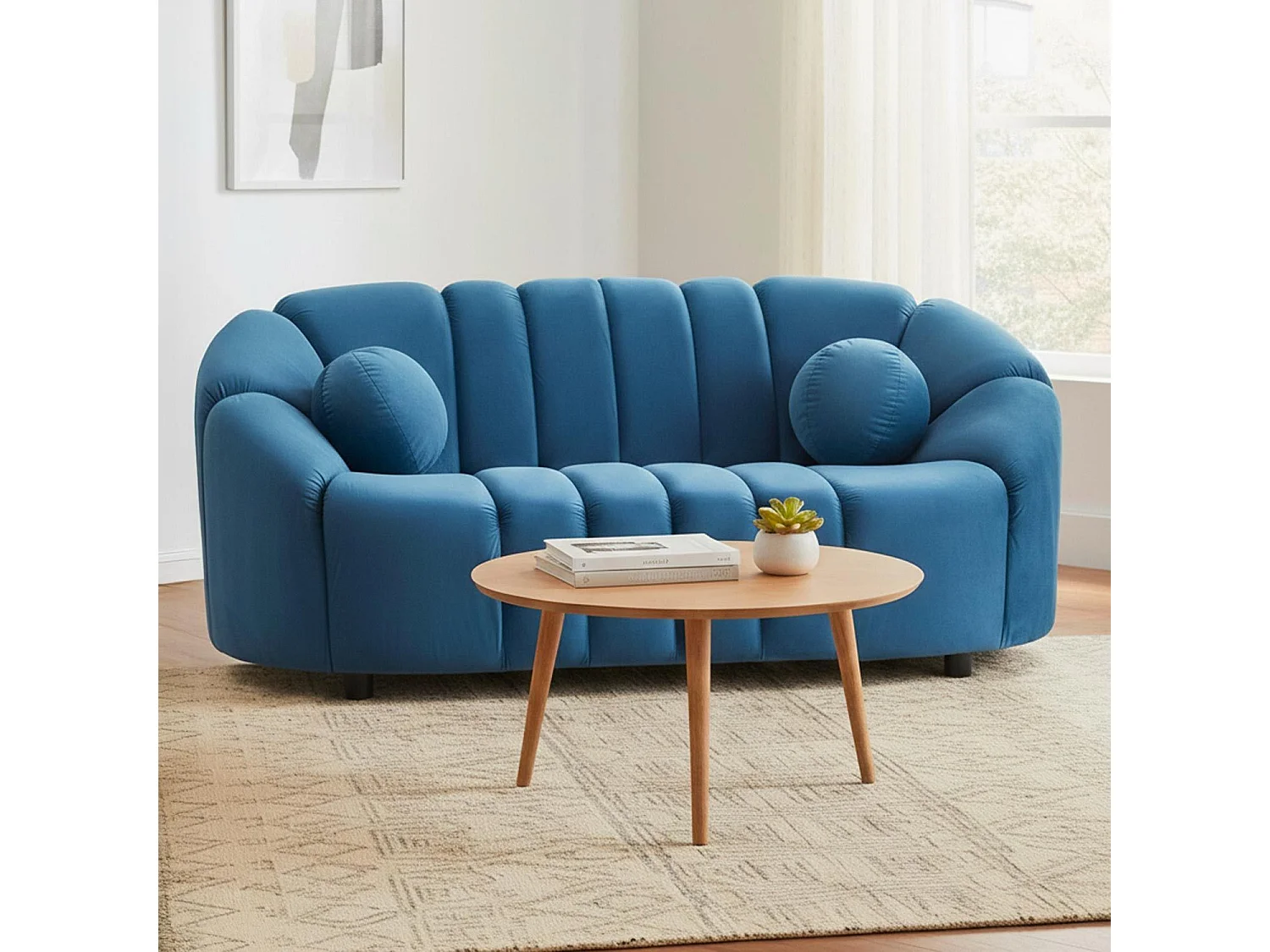 Canapé 2 places design Sidonie Velours Bleu