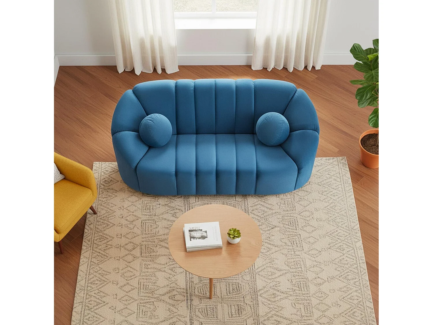 Canapé 2 places design Sidonie Velours Bleu