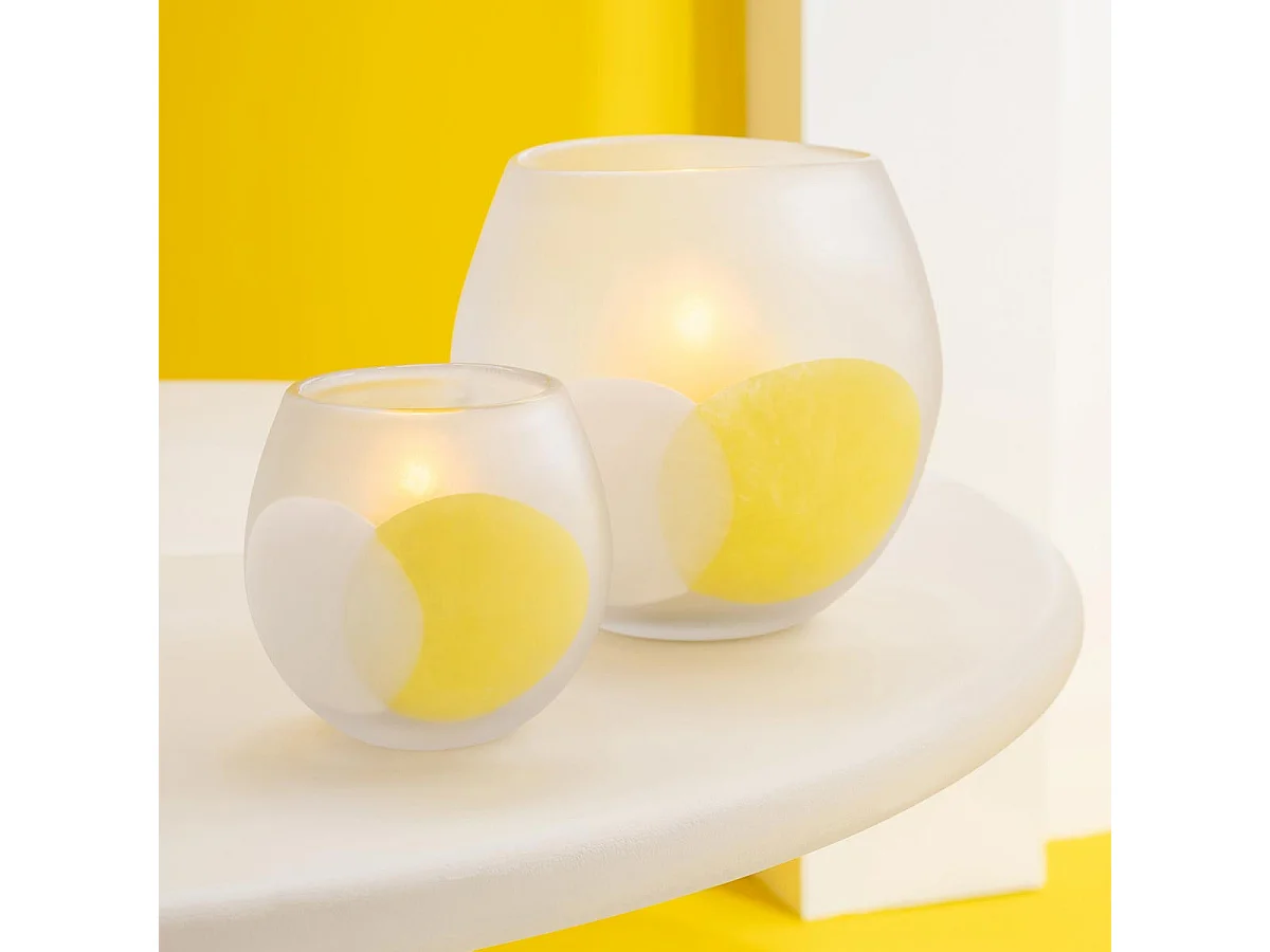 Photophore en Verre "Amos" 22cm Blanc & Jaune