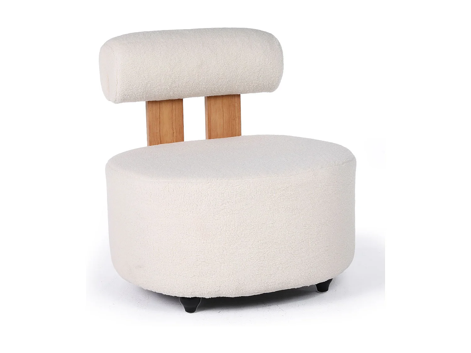 Fauteuil design Canelo Bois clair et Tissu bouclette Crème