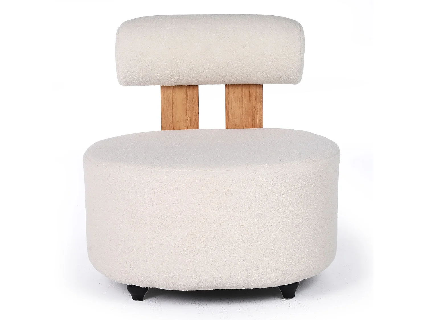 Fauteuil design Canelo Bois clair et Tissu bouclette Crème