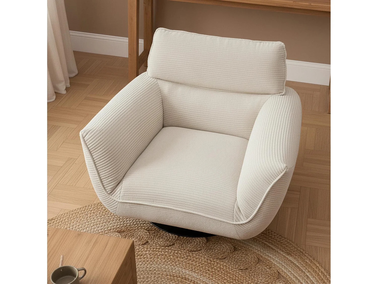 Fauteuil pivotant moderne avec dossier réglable Ghislain Velours côtelé Crème