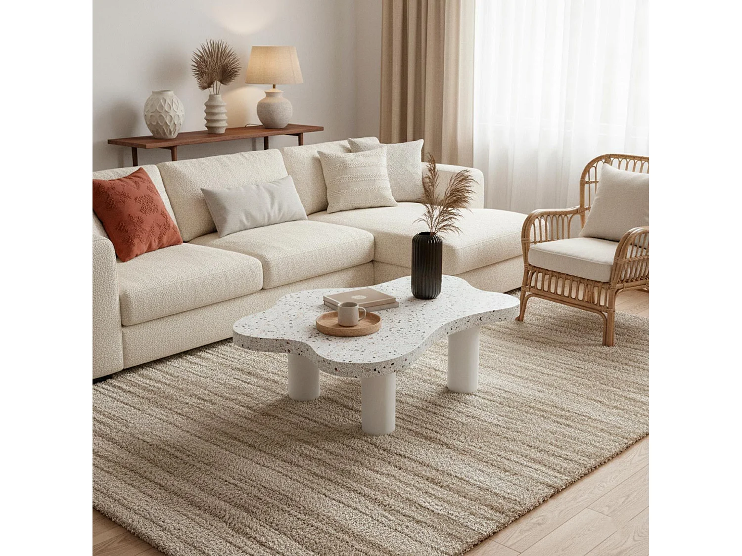 Table basse forme nuage 69x100cm Lagoon Effet Terrazzo