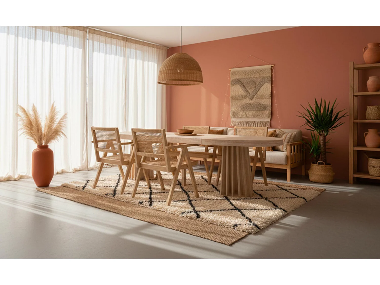 Table ovale extensible 150-300cm Eliza Effet Travertin Beige