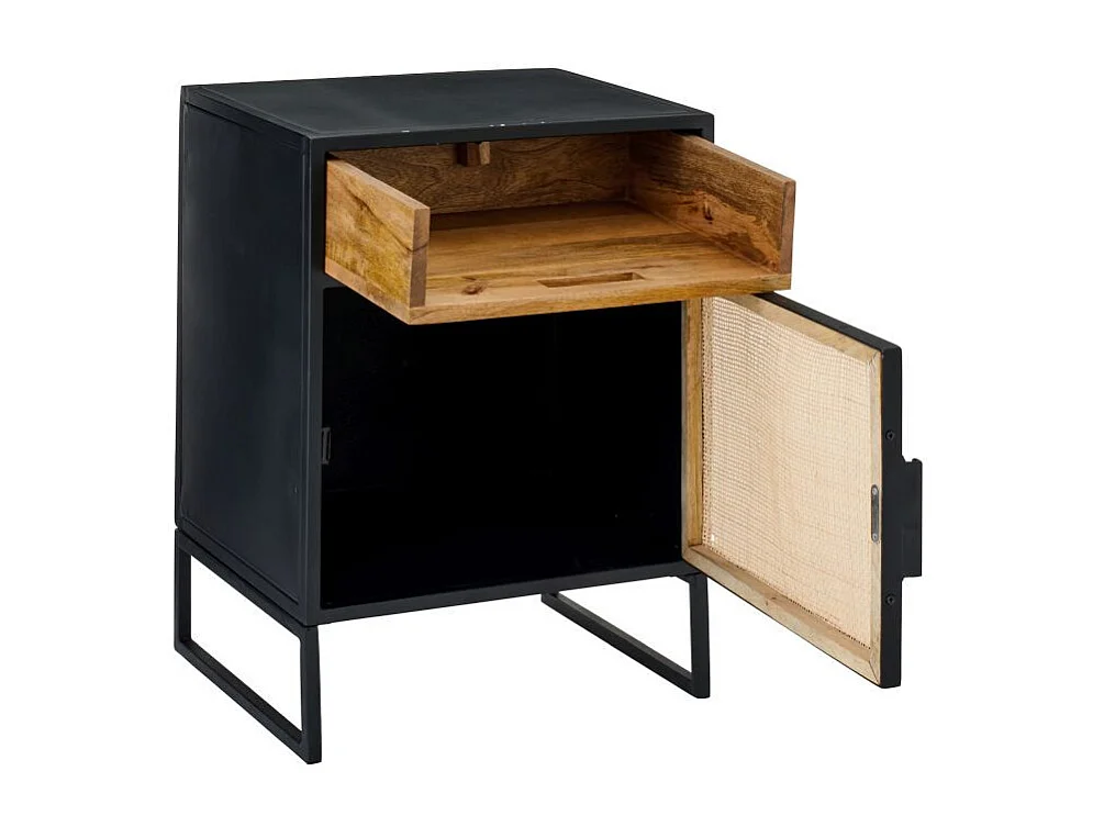 Table de Chevet Avec Porte "Rickey" 59cm Noir & Naturel