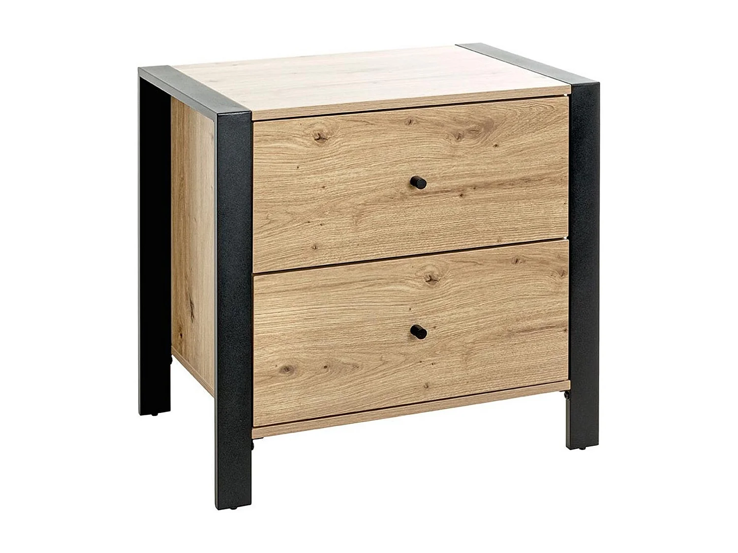 Table de Chevet 2 Tiroirs "Vicky" 60cm Naturel & Noir