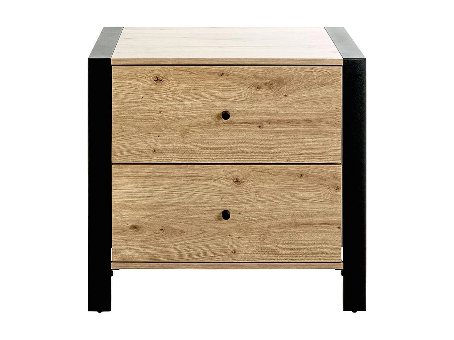 Table de Chevet 2 Tiroirs "Vicky" 60cm Naturel & Noir