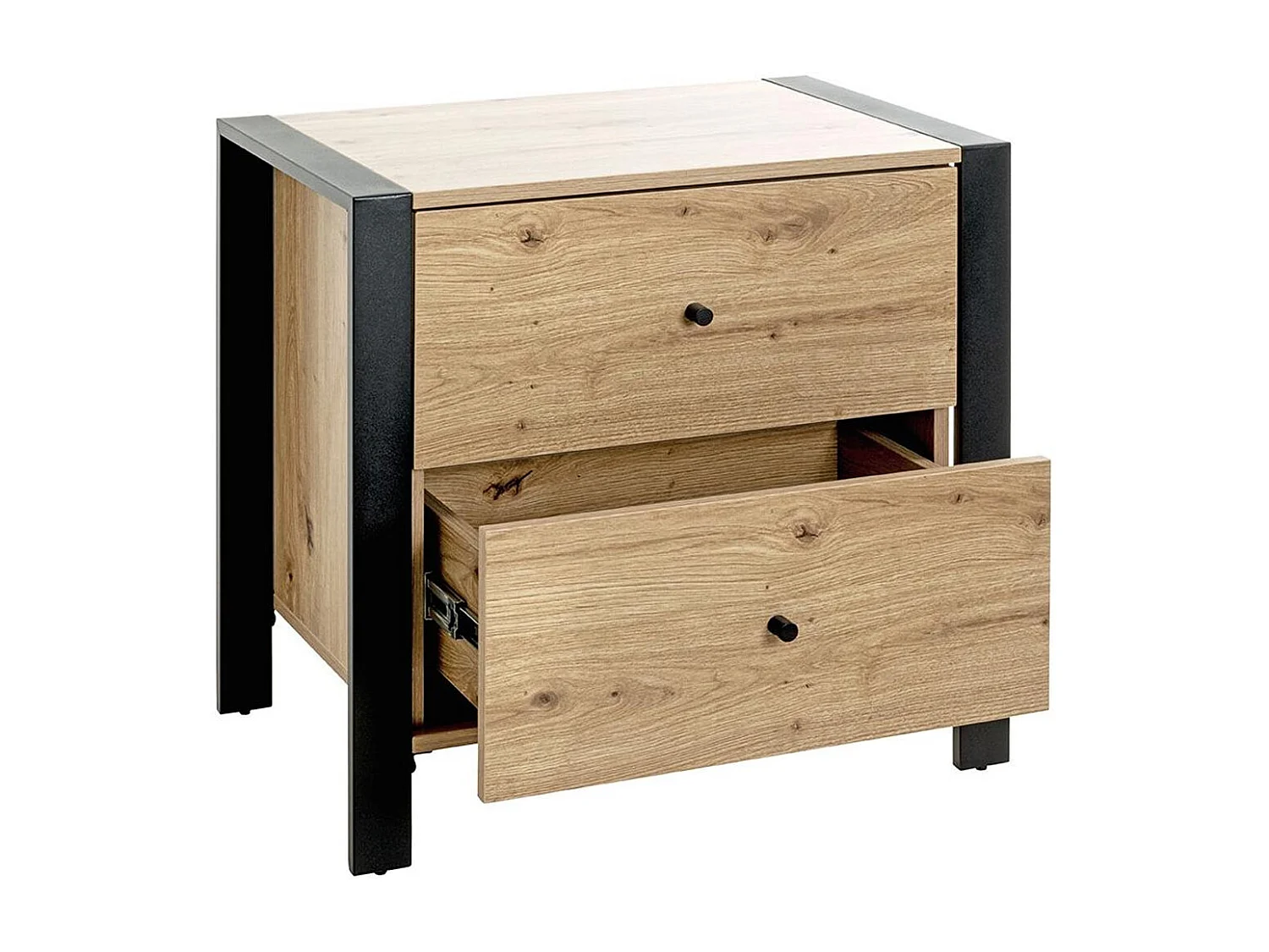 Table de Chevet 2 Tiroirs "Vicky" 60cm Naturel & Noir