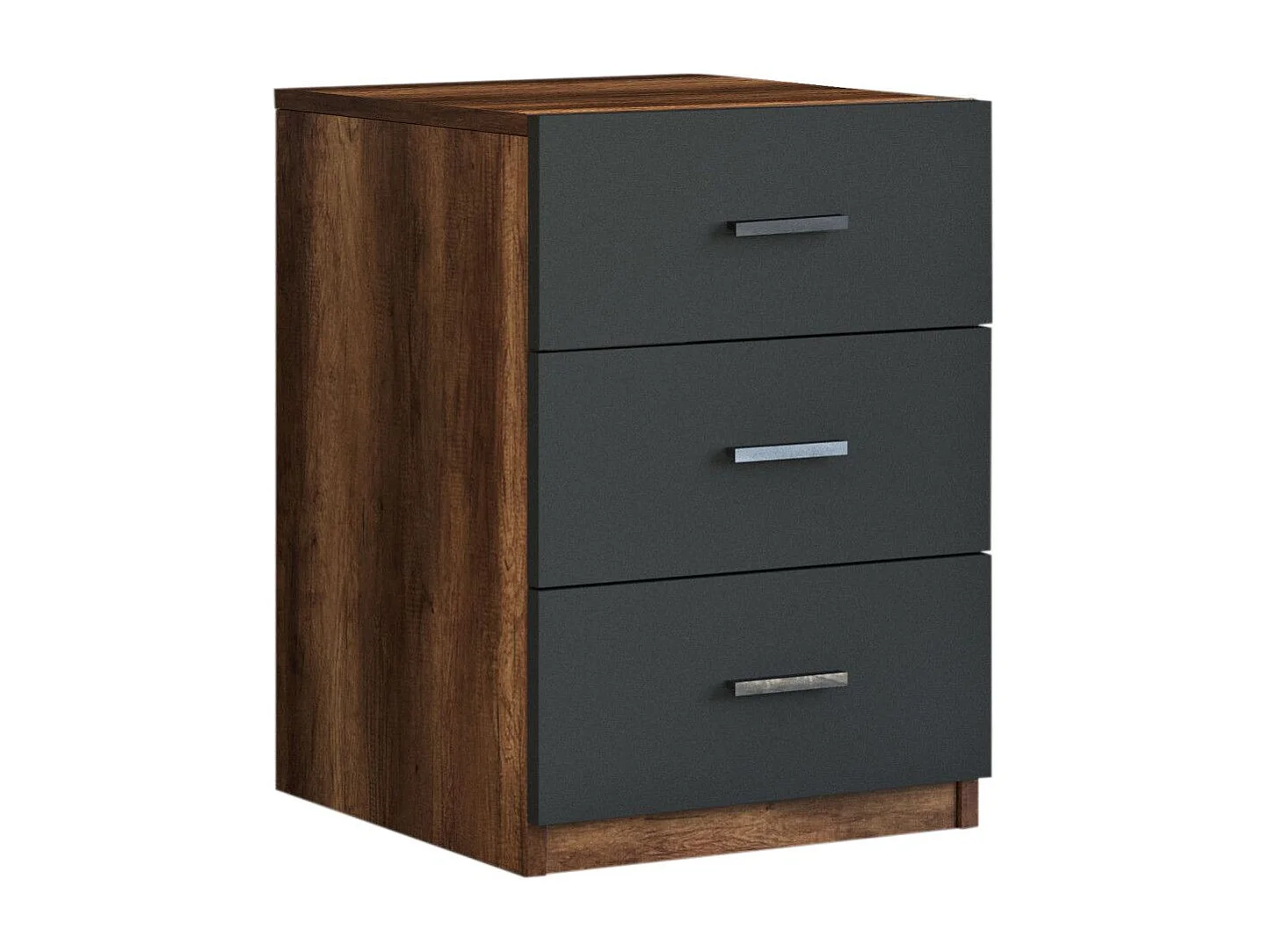 Table de chevet Moderne 3 Tiroirs Sylar Chêne foncé et Anthracite