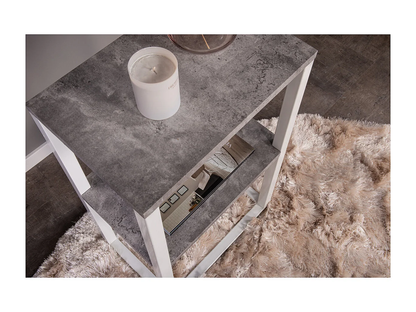 Table de Chevet Double "Rise" 68cm Gris & Blanc