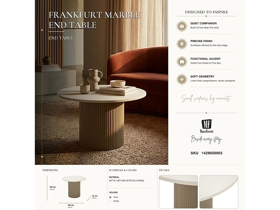 Frankfurt bijzettafel met een modern, strak design en marmerlook.
