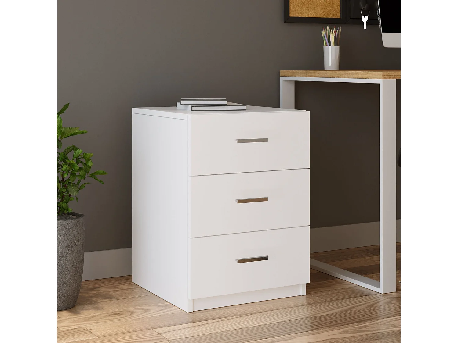 Table de chevet Moderne 3 Tiroirs Sylar Blanc