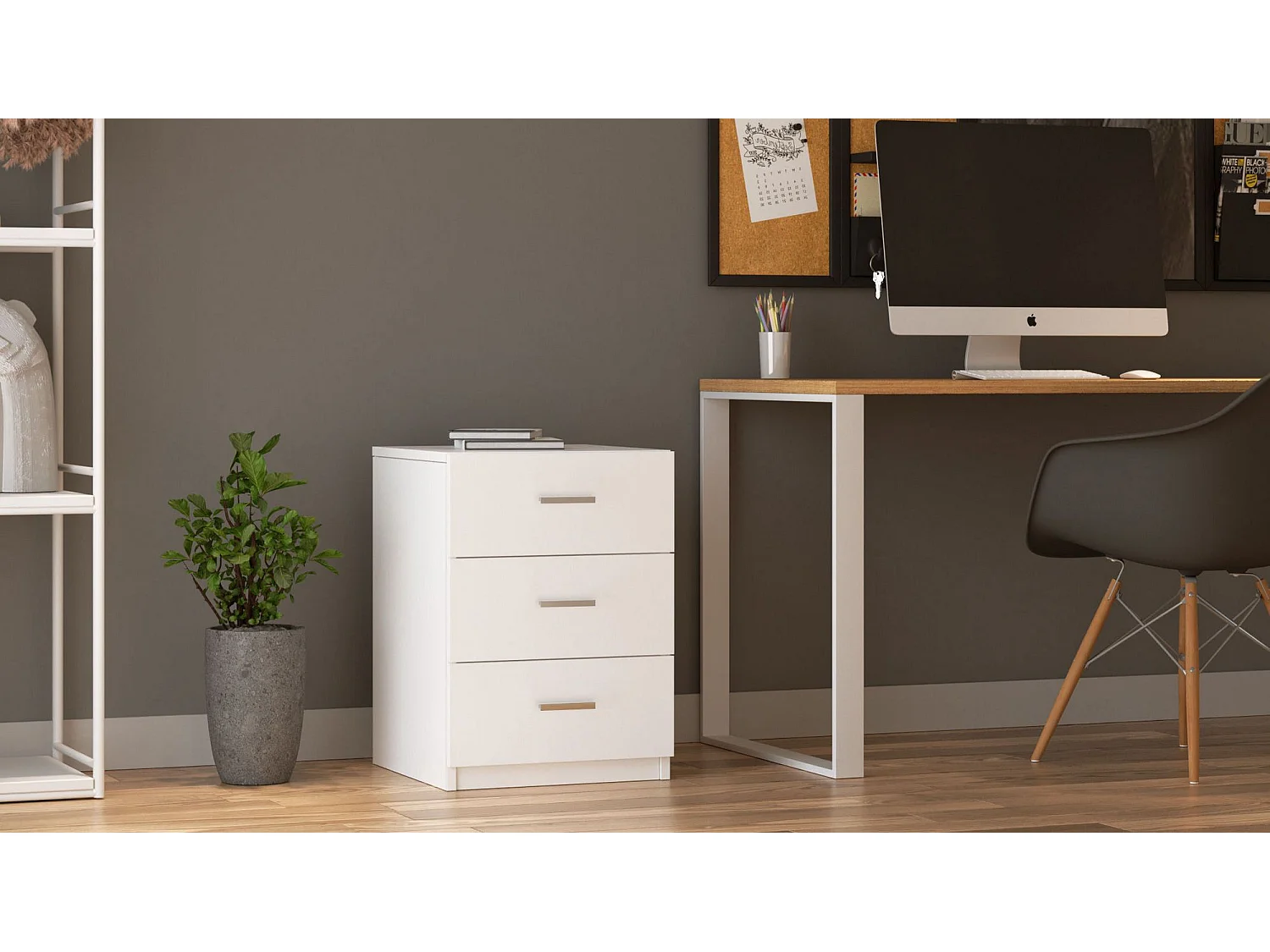 Table de chevet Moderne 3 Tiroirs Sylar Blanc