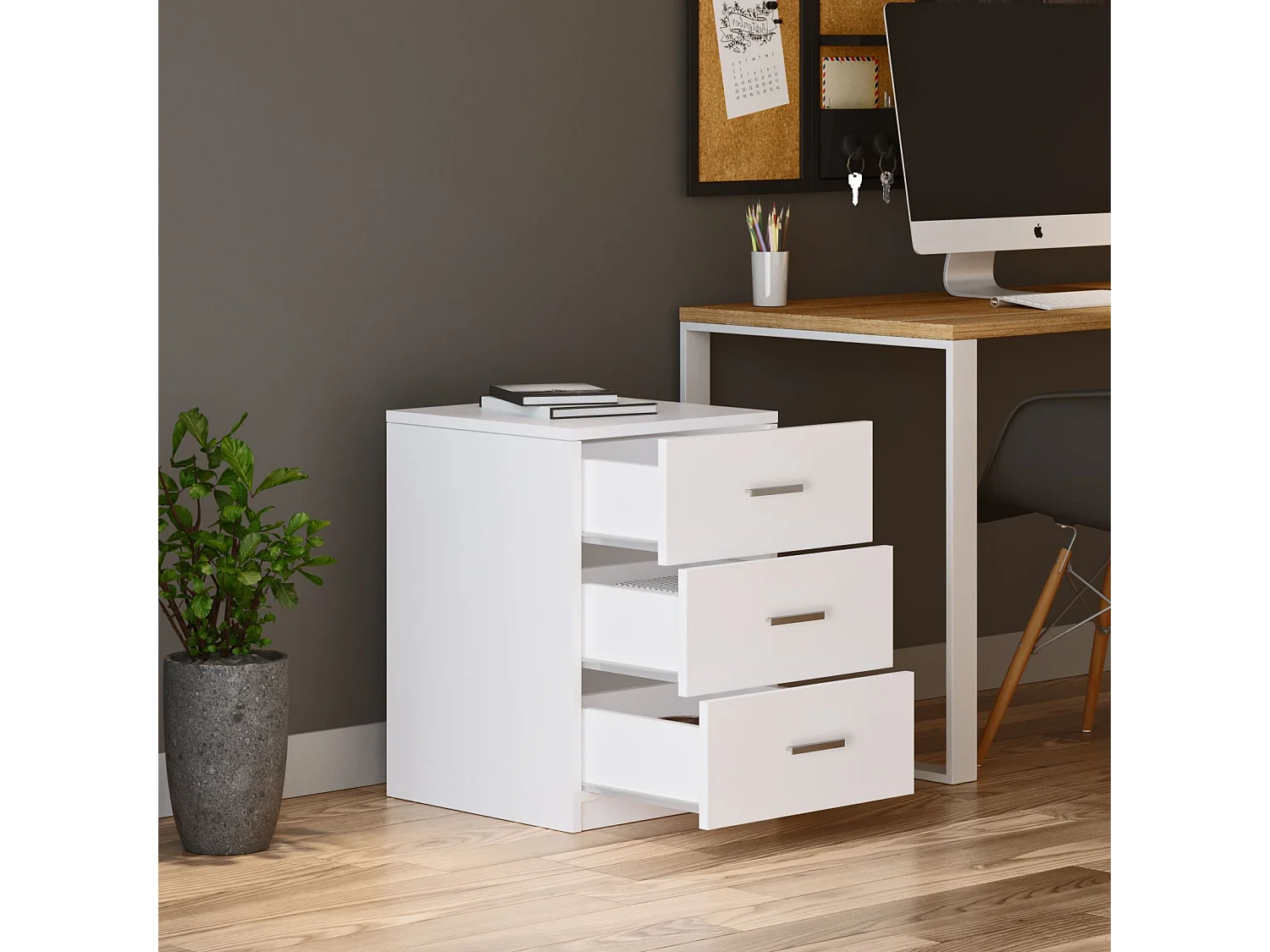 Table de chevet Moderne 3 Tiroirs Sylar Blanc