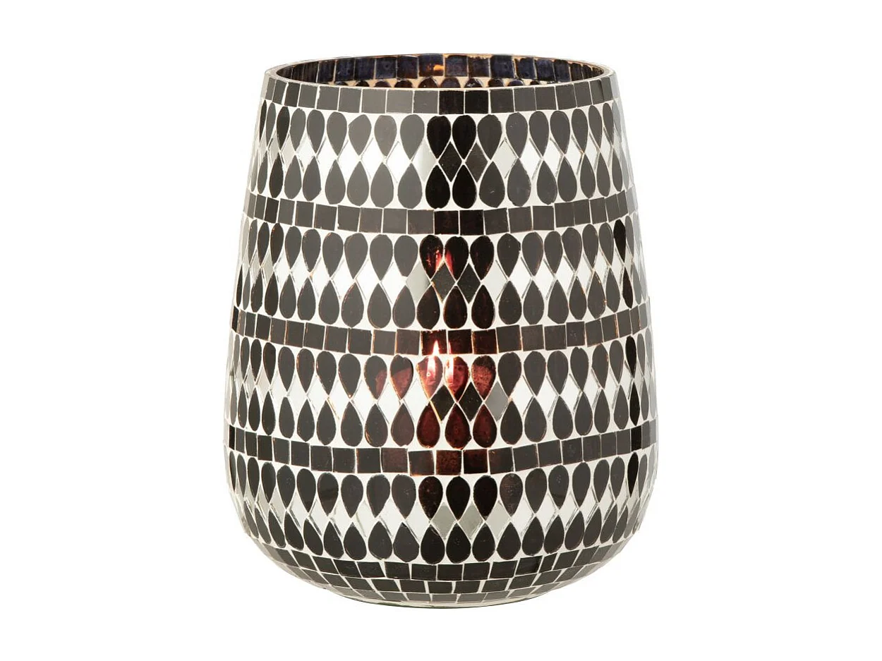 Photophore Mosaïque en Verre "Chevel" 21cm Noir