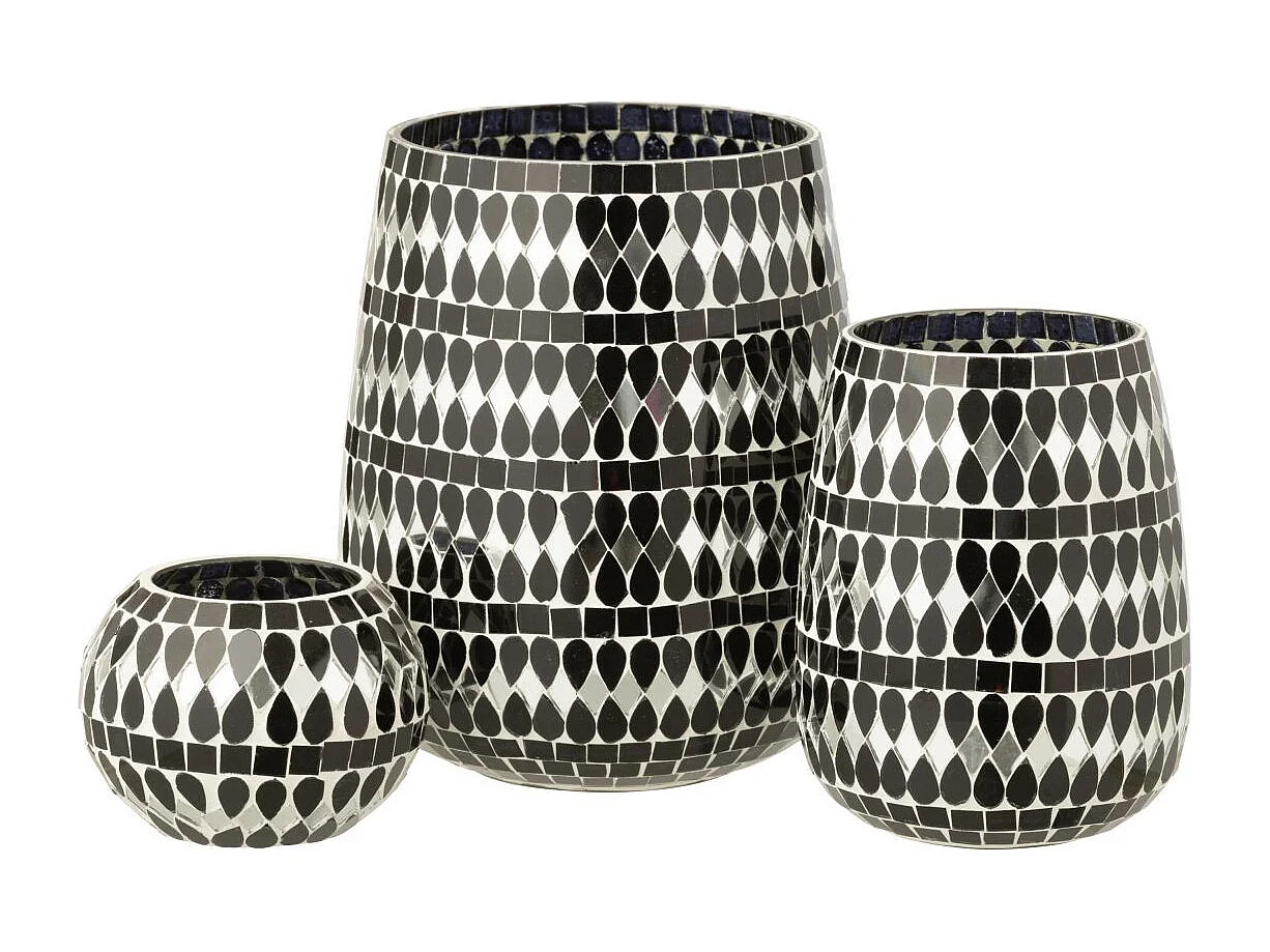 Photophore Mosaïque en Verre "Chevel" 21cm Noir