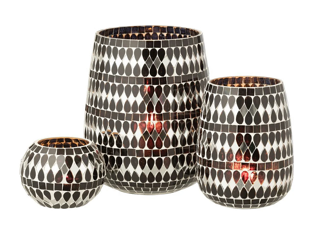 Photophore Mosaïque en Verre "Chevel" 21cm Noir