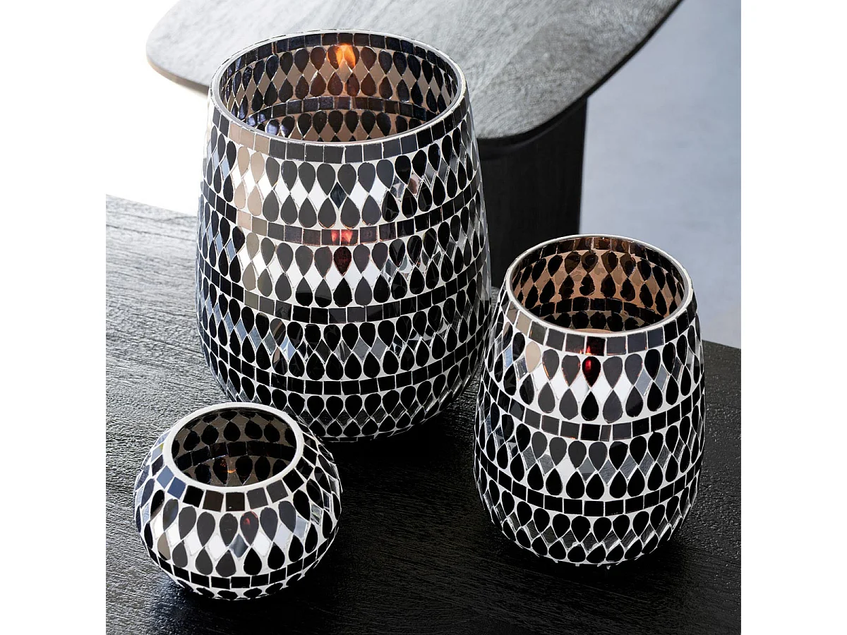 Photophore Mosaïque en Verre "Chevel" 21cm Noir