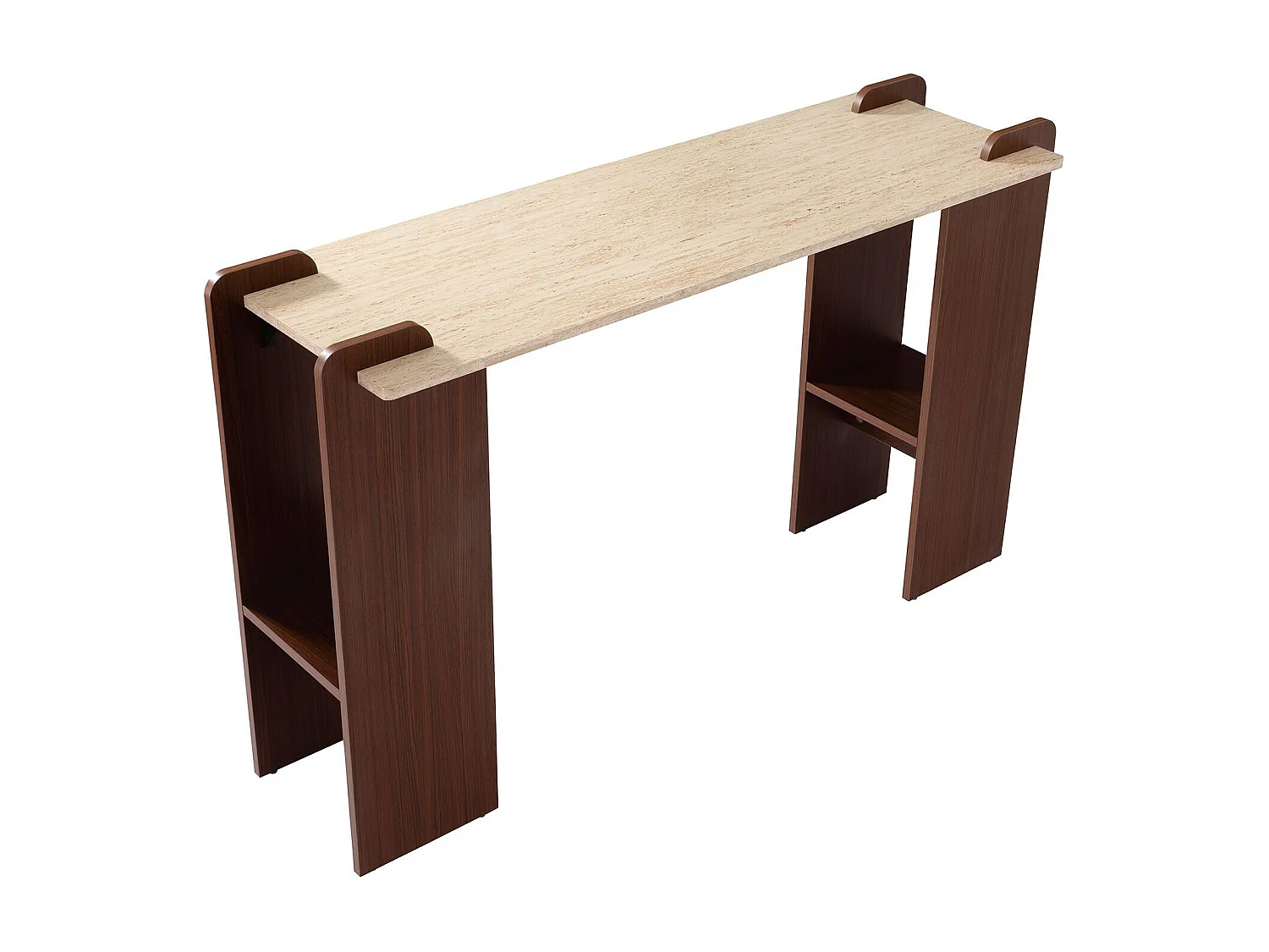 Console au design Art Déco Cezanne 40x120cm Effet travertin Beige et Bois foncé