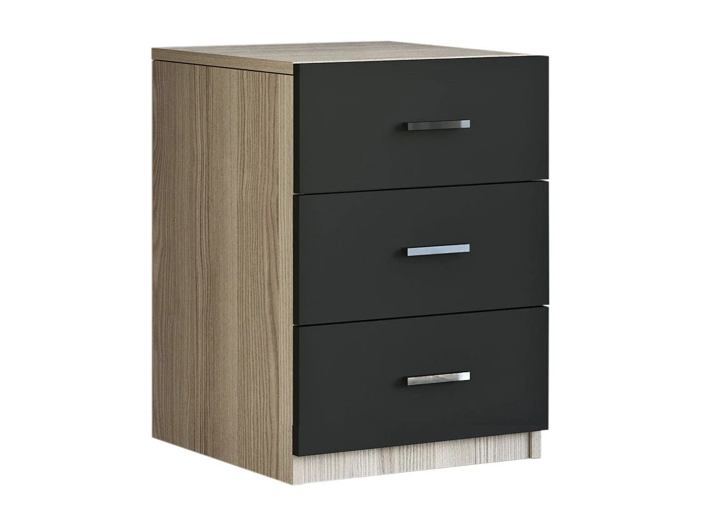 Table de chevet Moderne 3 Tiroirs Sylar Chêne et Noir