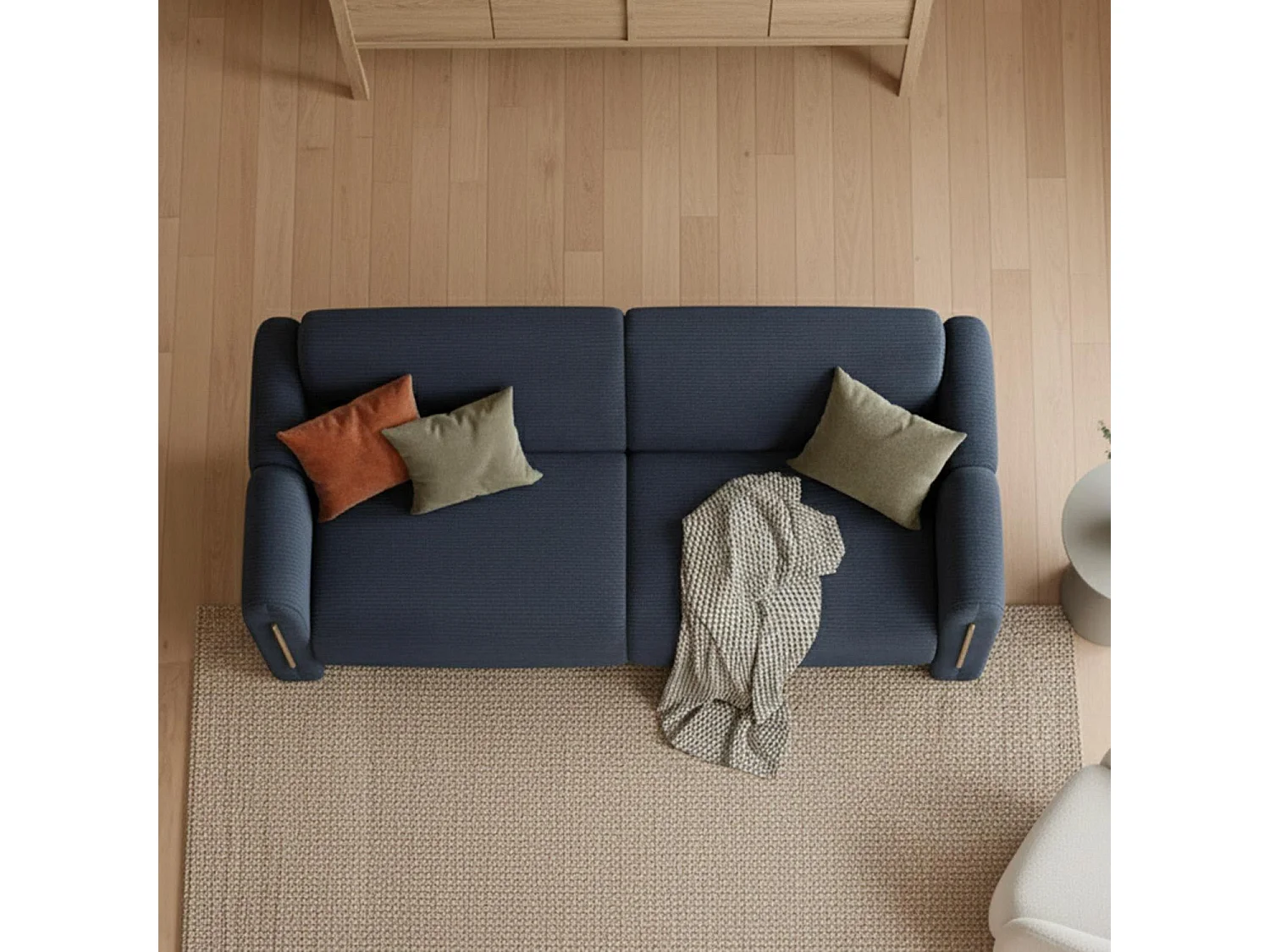 Canapé 3 places design Maximilien Métal doré et Velours côtelé Bleu foncé