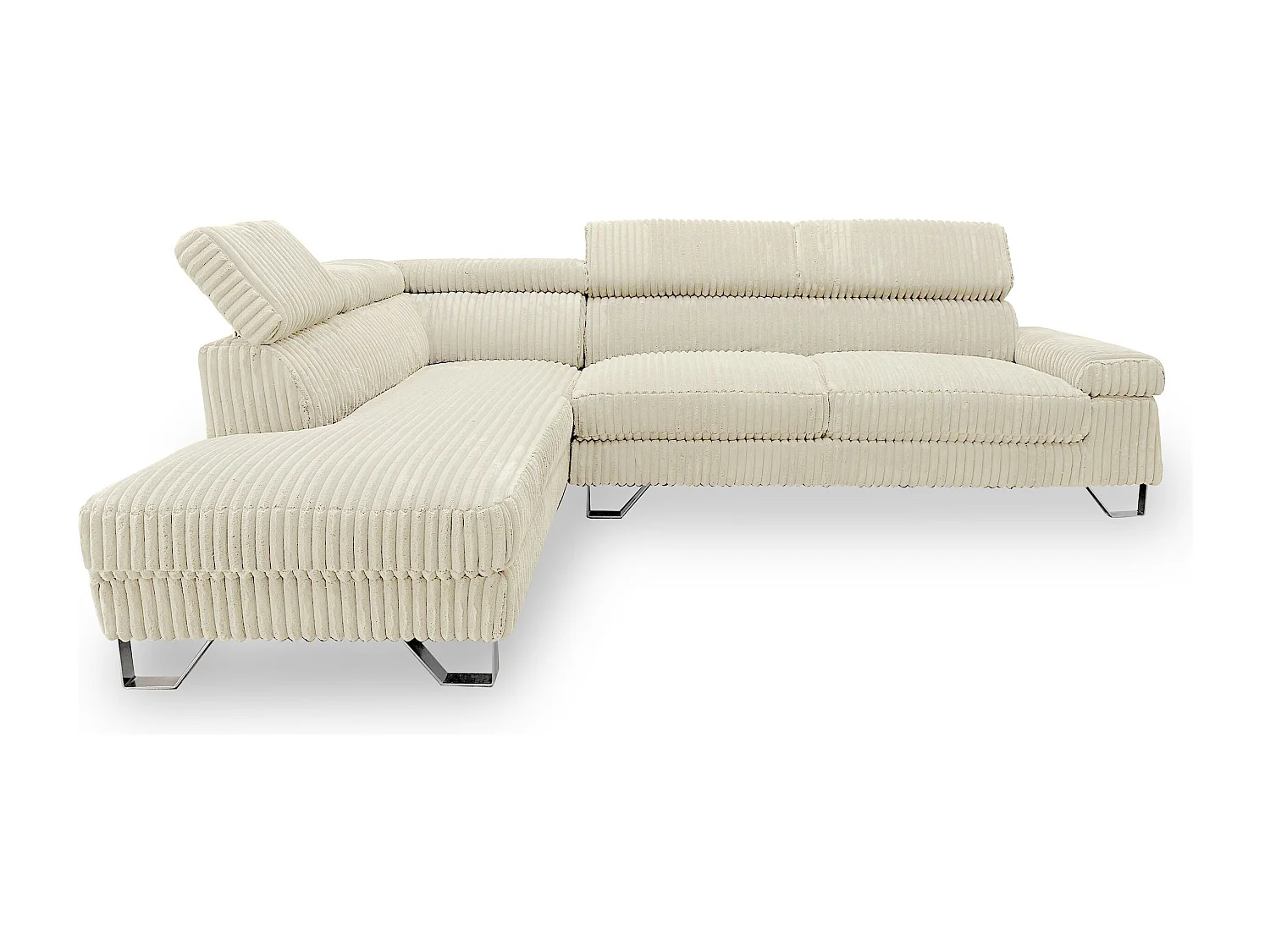 Canapé d'angle à gauche avec têtières relevables Quentin Velours côtelé Beige