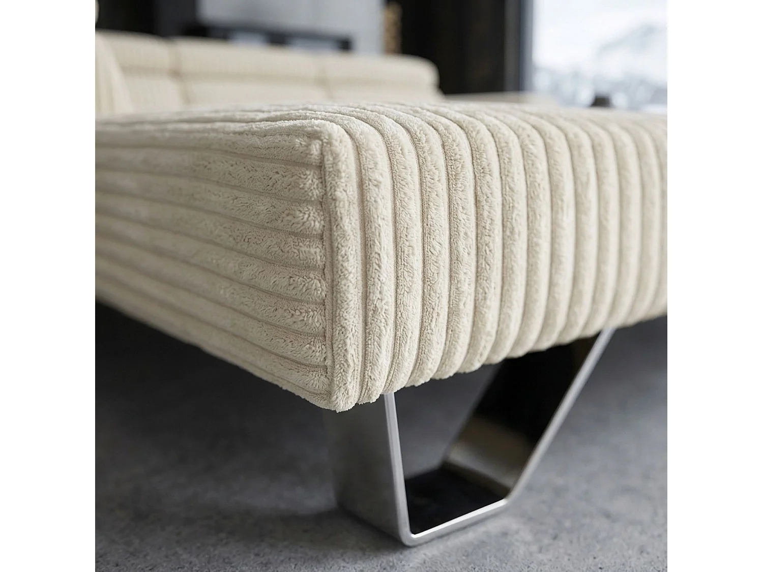 Canapé d'angle à gauche avec têtières relevables Quentin Velours côtelé Beige