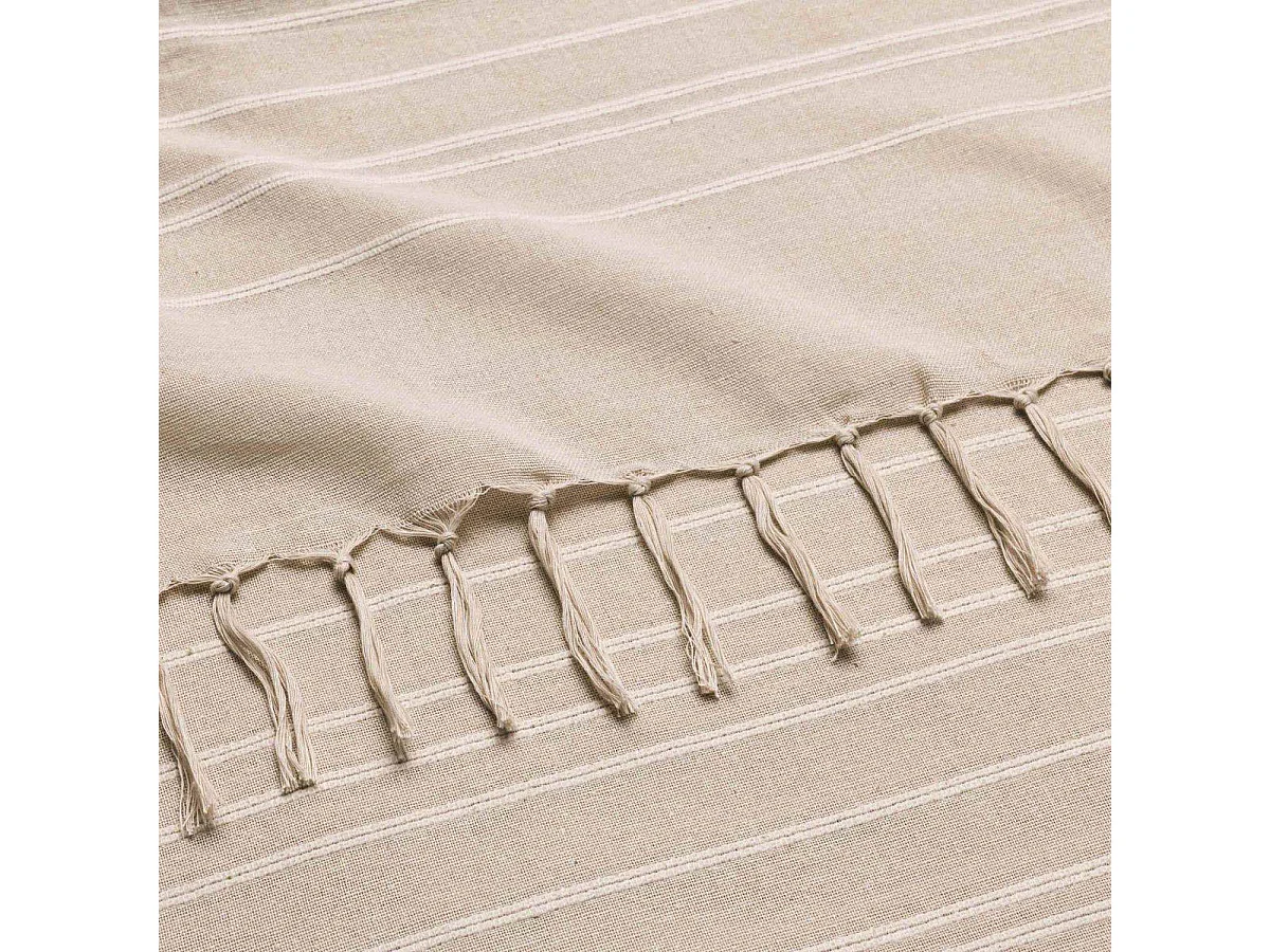 Plaid à Franges "Lilia" 220x240cm Beige Lin