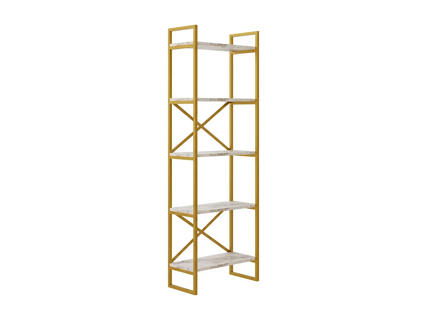 Étagère bibliothèque Opawa L58cm Métal Or et Bois Effet marbre Blanc