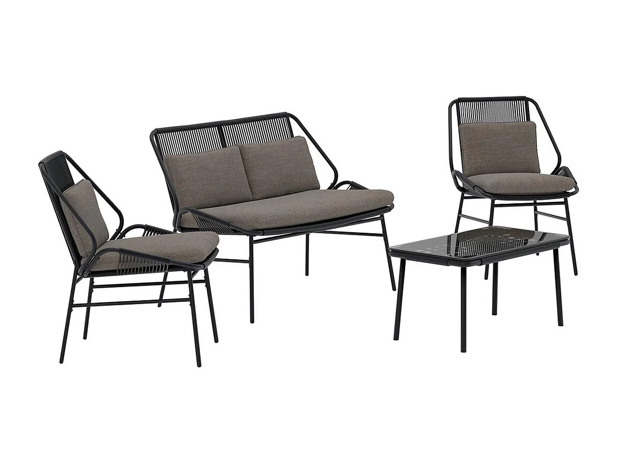 Salon de Jardin 4 Places "Zakynthos" 118cm Noir