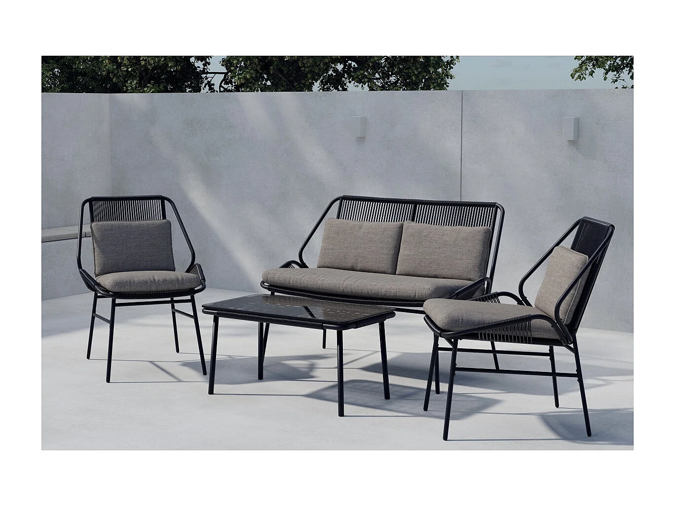 Salon de Jardin 4 Places "Zakynthos" 118cm Noir