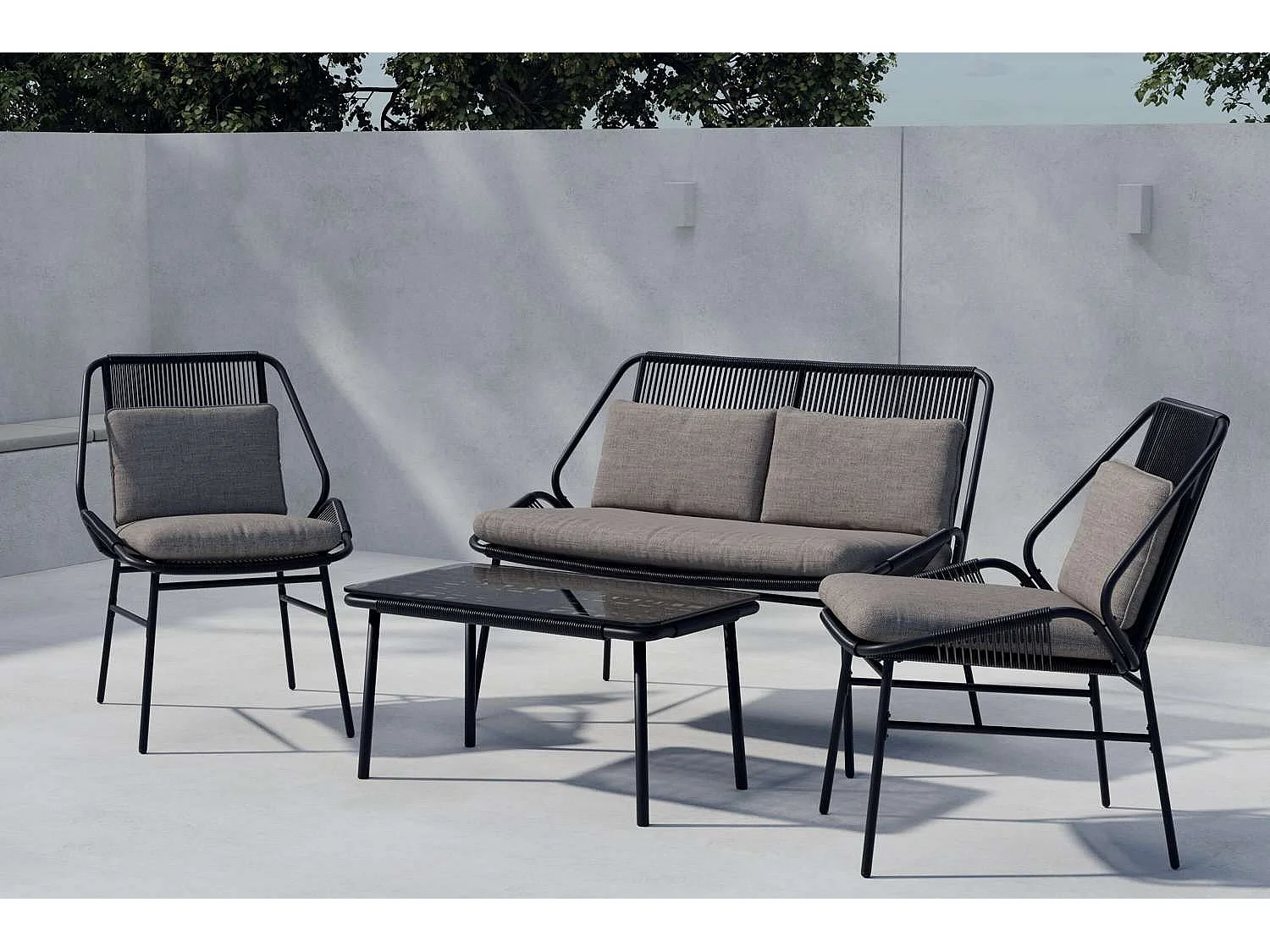 Salon de Jardin 4 Places "Zakynthos" 118cm Noir