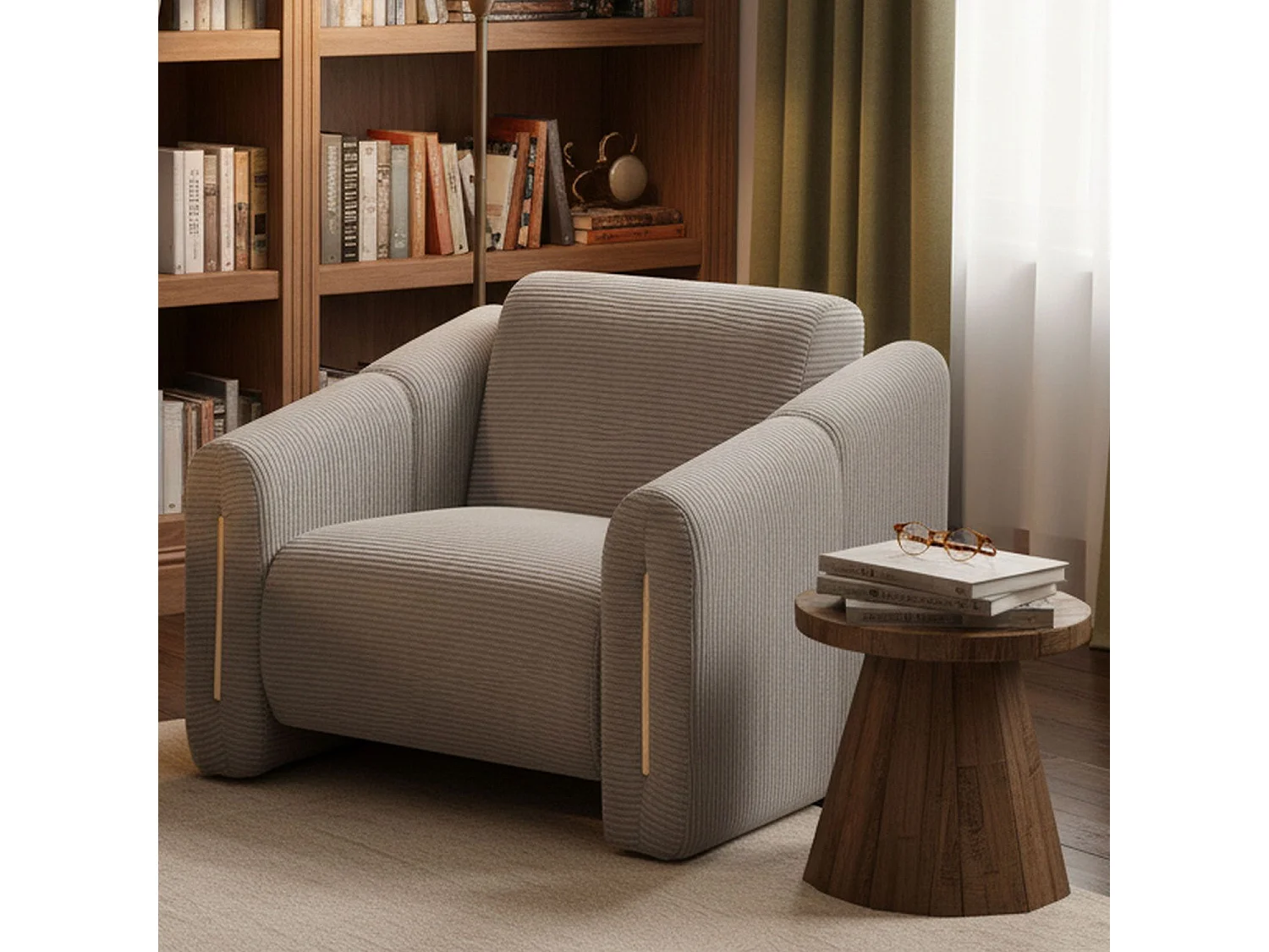 Fauteuil design Maximilien Métal doré et Velours côtelé Taupe