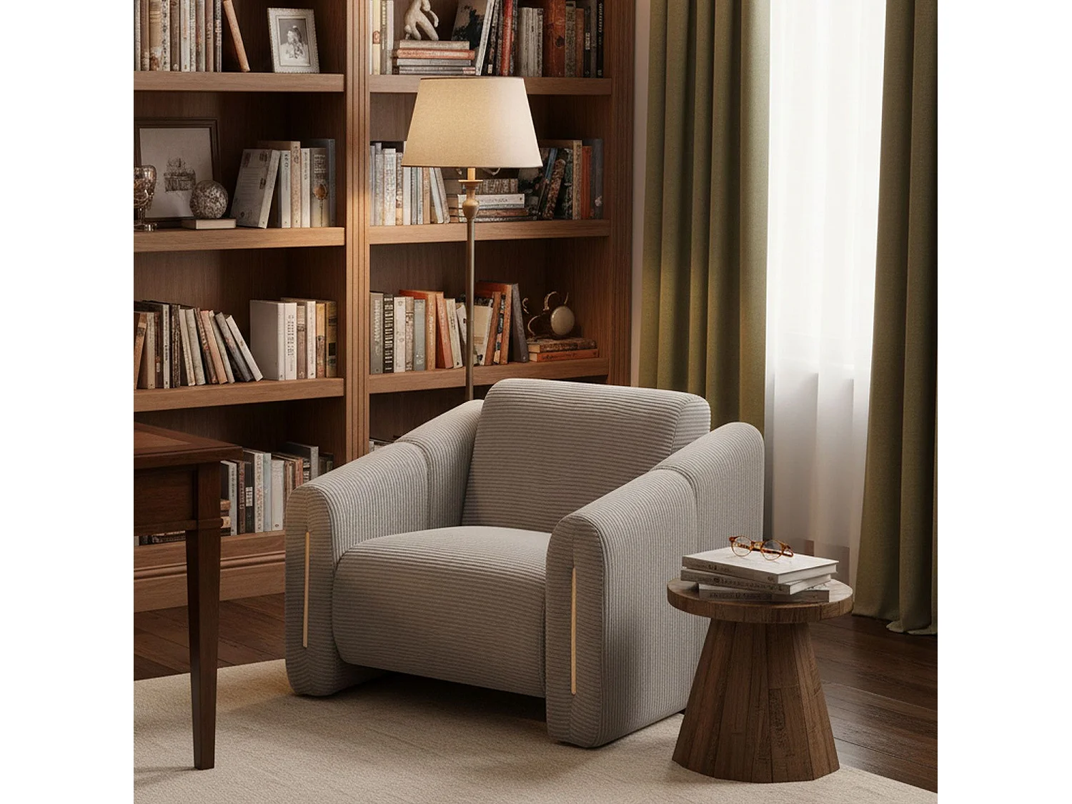 Fauteuil design Maximilien Métal doré et Velours côtelé Taupe