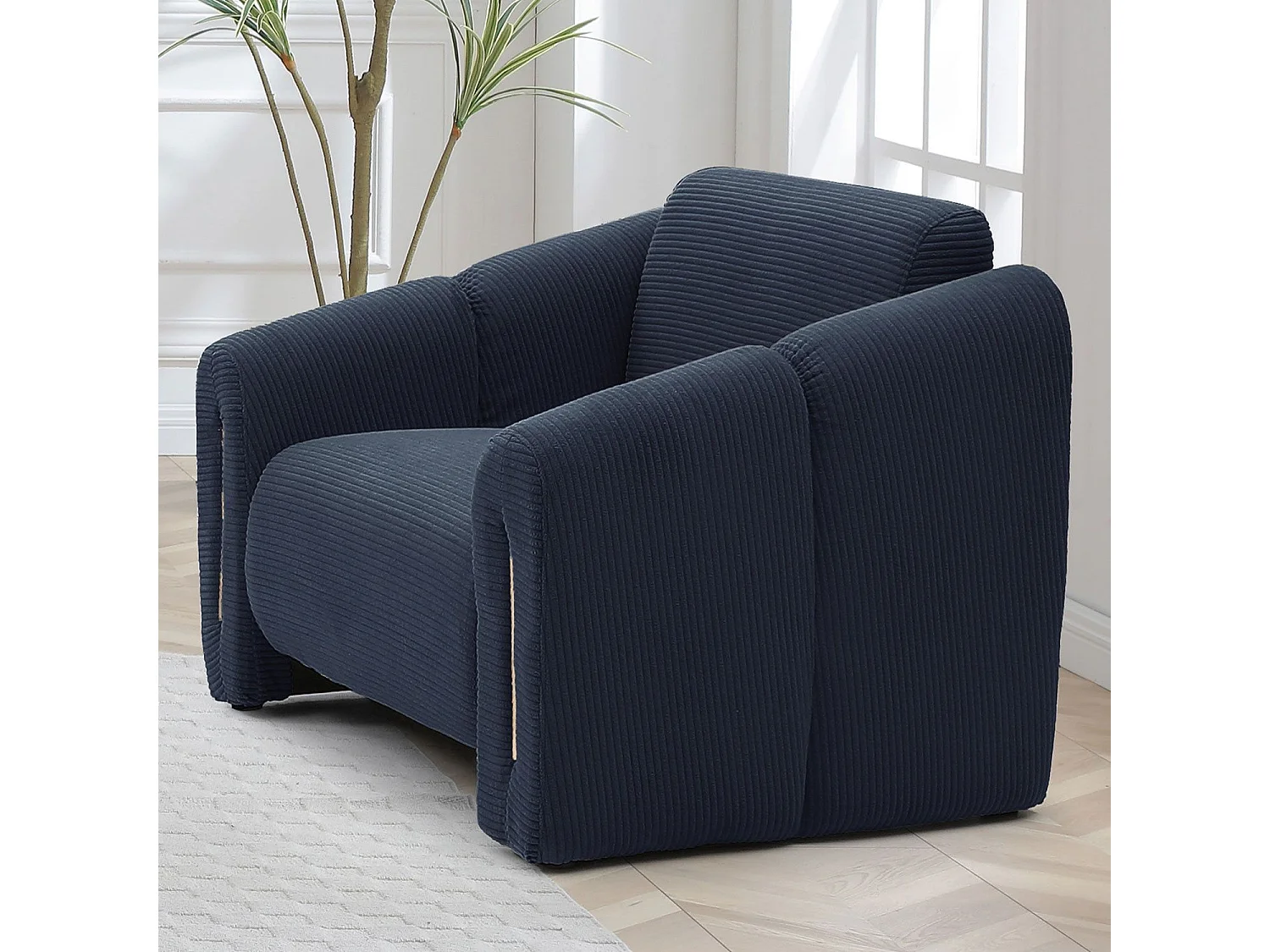 Fauteuil design Maximilien Métal doré et Velours côtelé Bleu foncé
