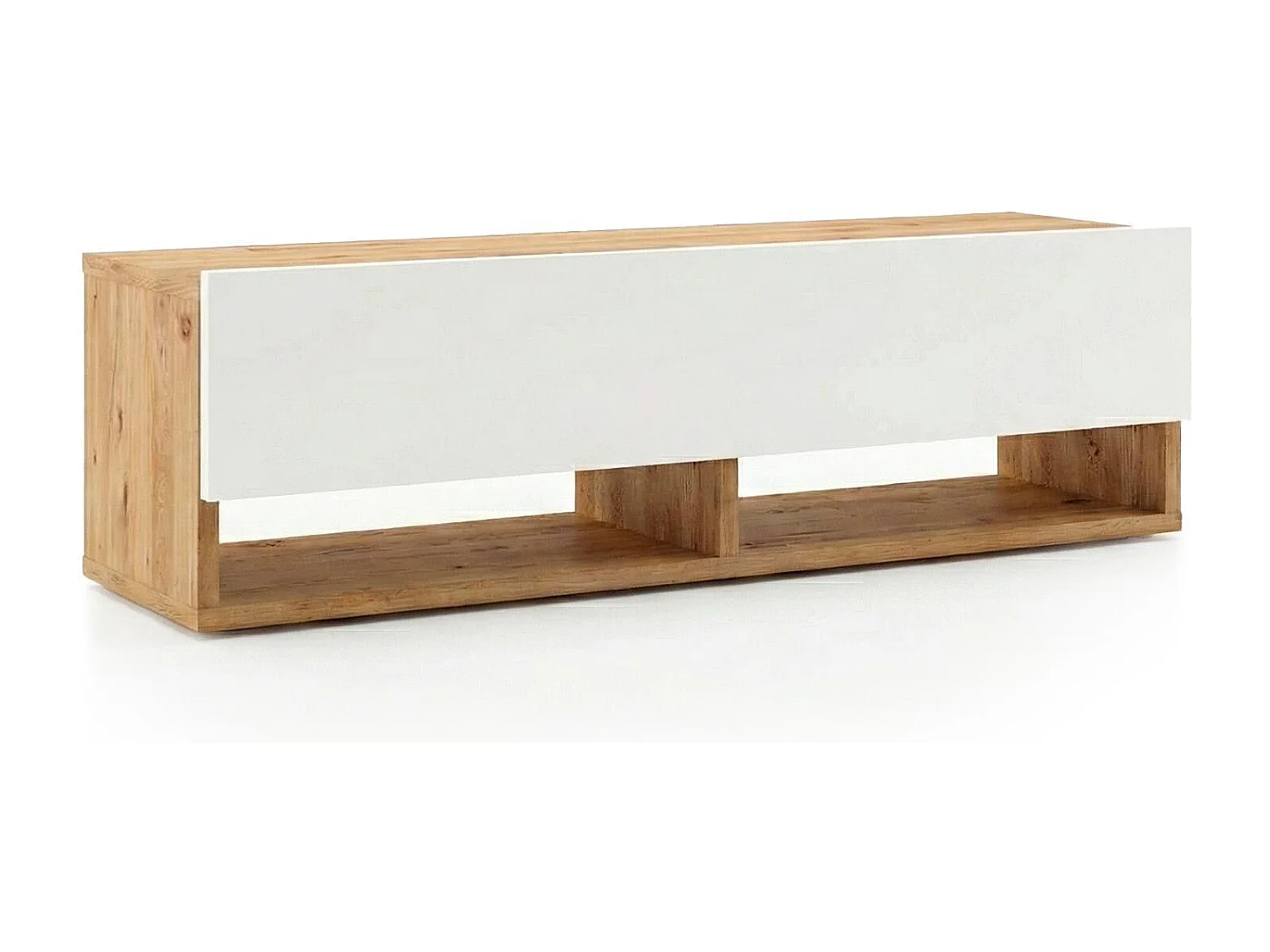 Meuble TV mural avec 1 porte basculante Pino L100cm Bois clair et Blanc