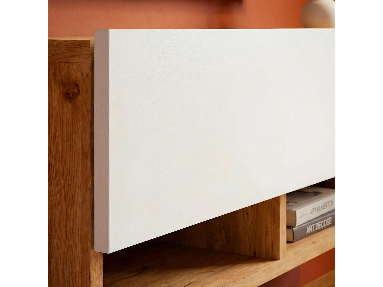 Meuble TV mural avec 1 porte basculante Pino L100cm Bois clair et Blanc