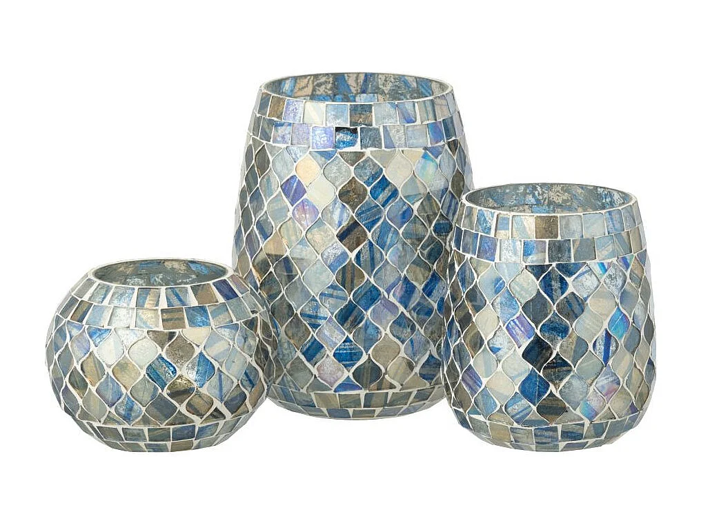 Photophore Mosaïque en Verre "Marlon" 16cm Bleu