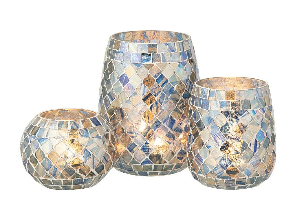 Photophore Mosaïque en Verre "Marlon" 16cm Bleu