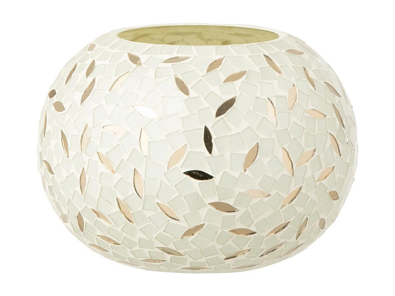 Photophore Mosaïque en Verre "Balle" 20cm Blanc Cassé