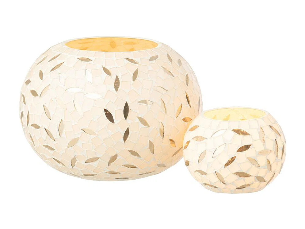 Photophore Mosaïque en Verre "Balle" 20cm Blanc Cassé