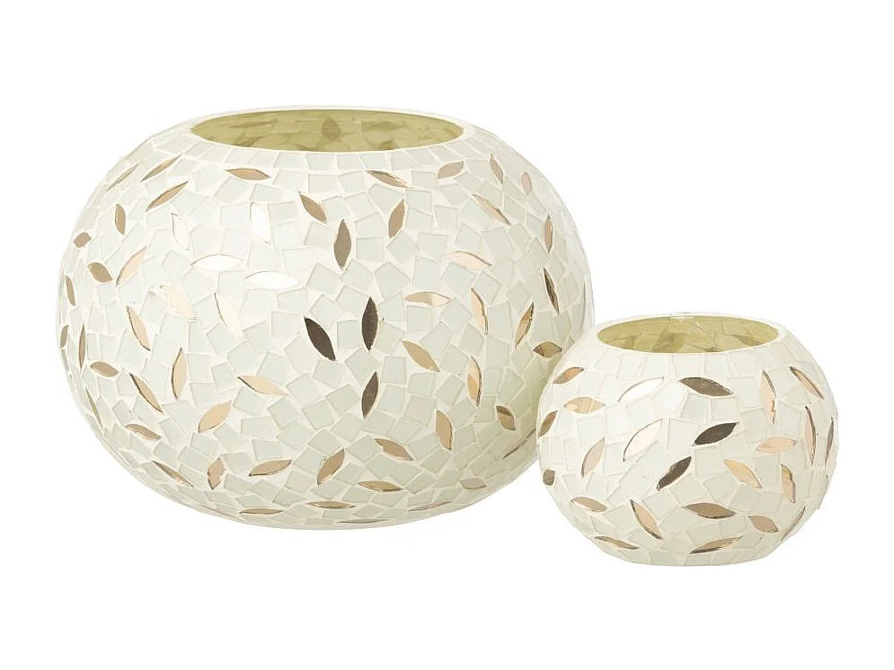 Photophore Mosaïque en Verre "Balle" 20cm Blanc Cassé