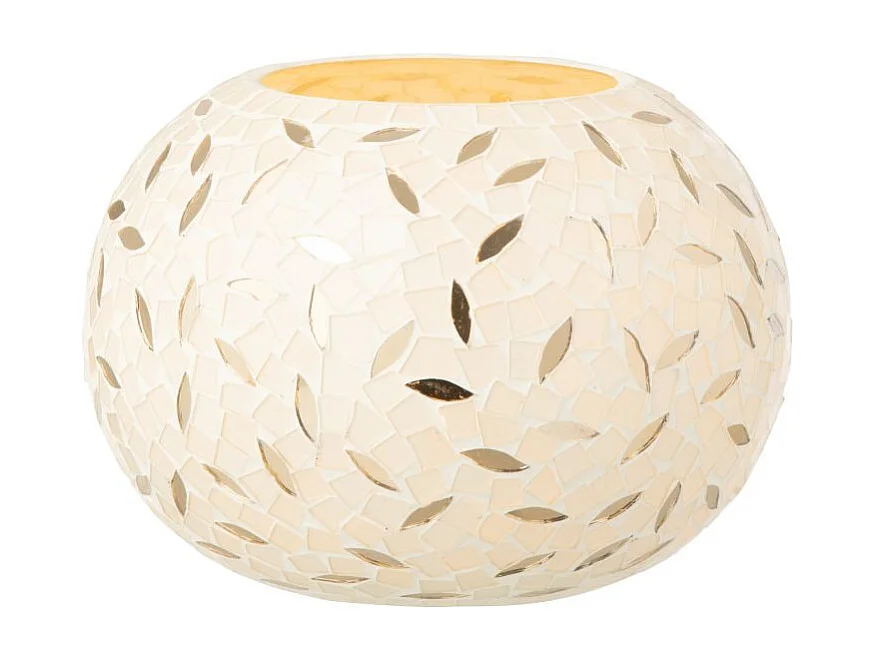 Photophore Mosaïque en Verre "Balle" 20cm Blanc Cassé