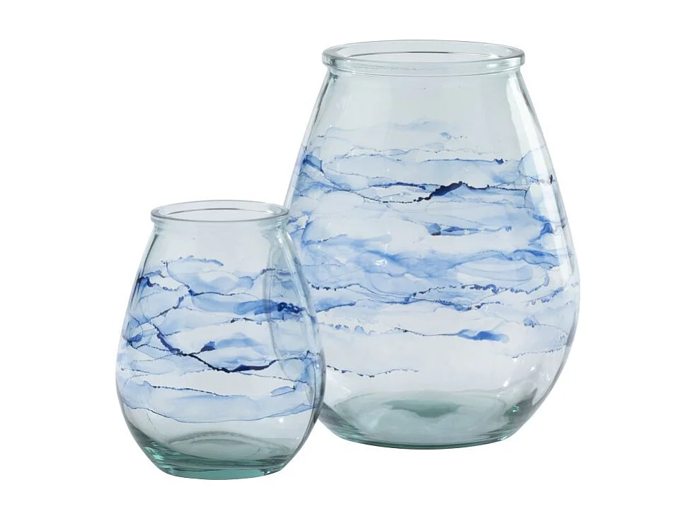 Photophore Design en Verre "Vague" 35cm Bleu