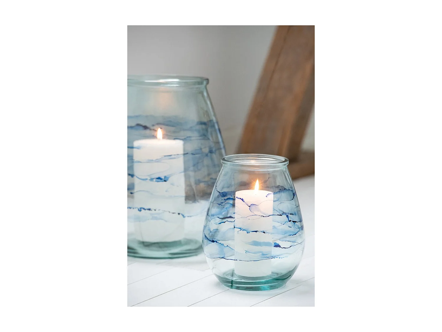 Photophore Design en Verre "Vague" 35cm Bleu