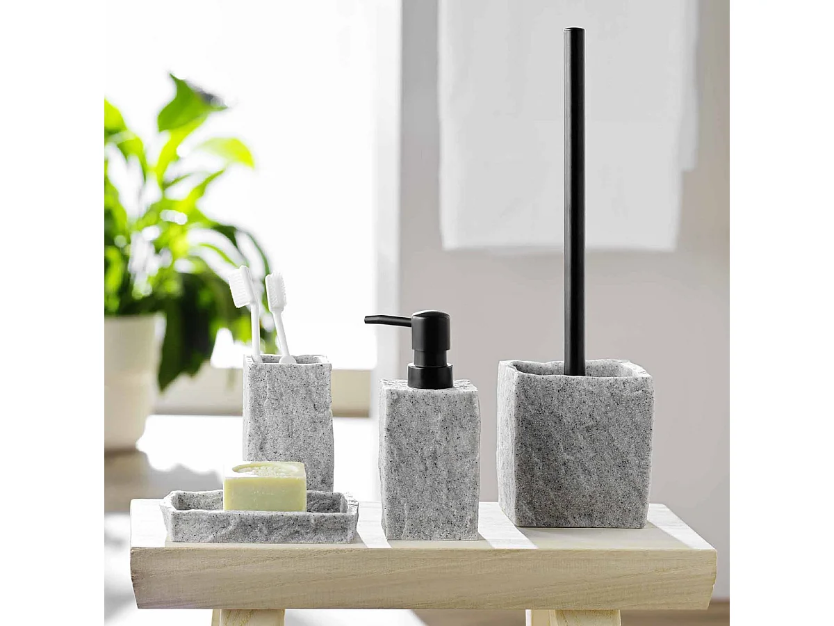 Brosse WC Effet Minéral "Stony" 36cm Gris
