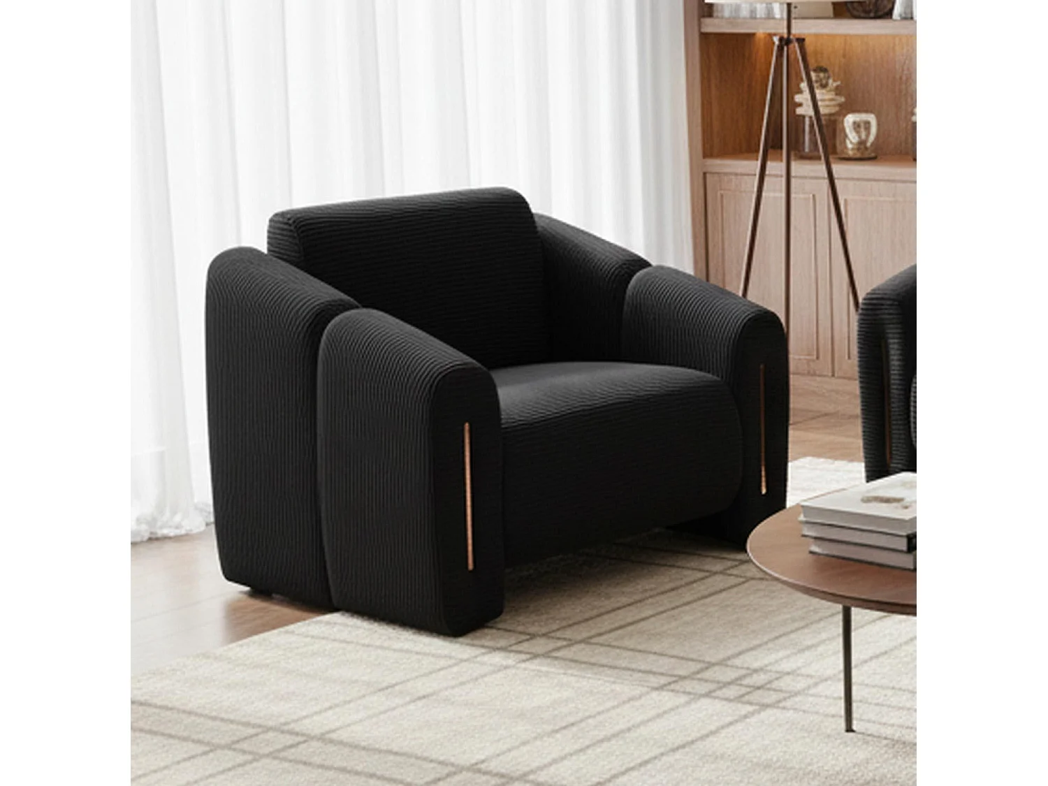 Fauteuil design Maximilien Métal doré et Velours côtelé Noir