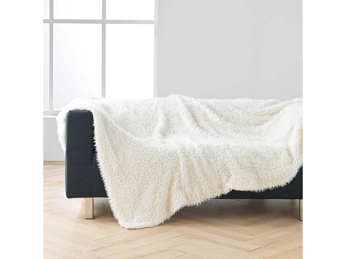Plaid XXL Imitation Fourrure Polaire "Mouton" 220x240cm Naturel