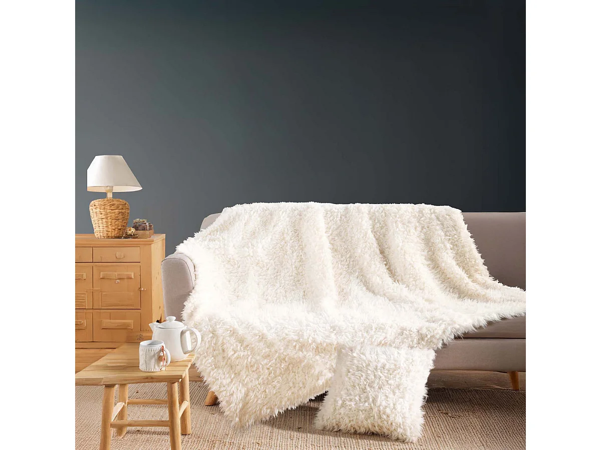 Plaid XXL Imitation Fourrure Polaire "Mouton" 220x240cm Naturel
