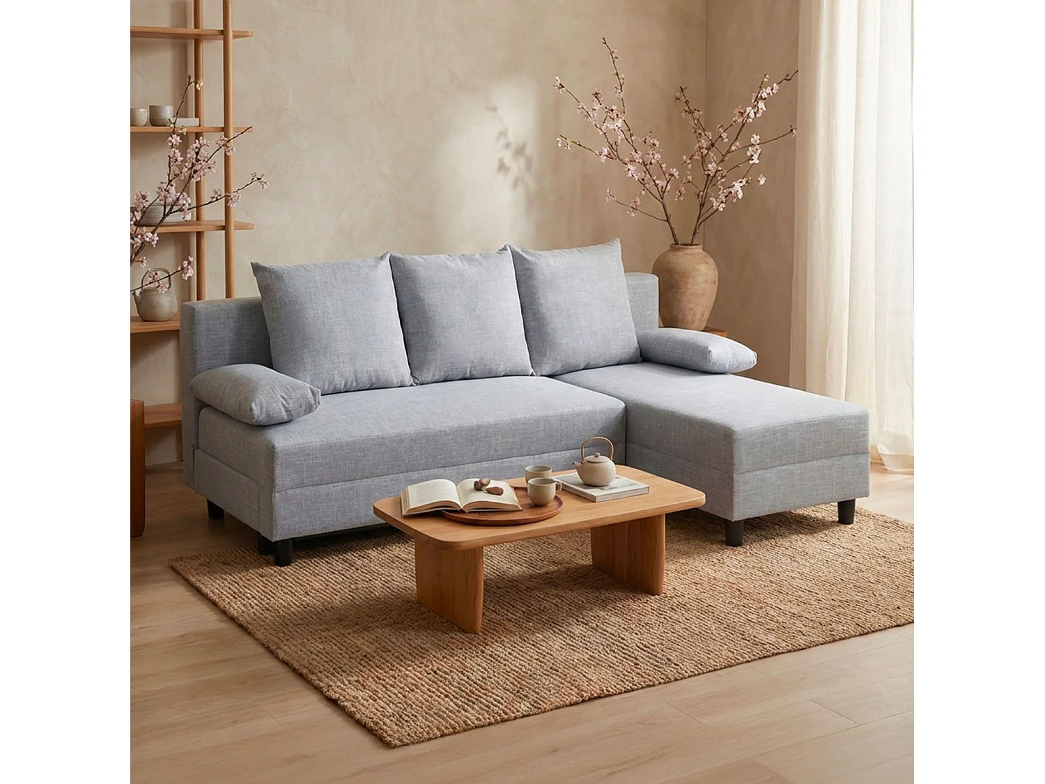 Canapé d'angle convertible Expression Tissu Gris clair